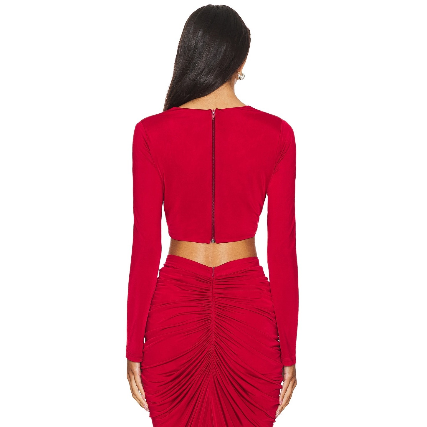 Yaura Kaira Cropped Top Ruched Jersey Long Sleeve Evening Night Out Fall S — image 2 of 8